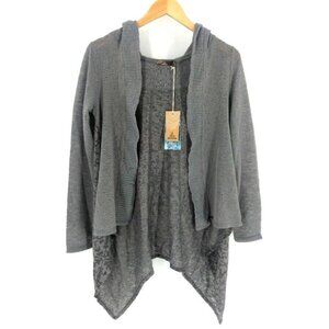 Prana Cardigan‎ Sweater Womens Small Gray Open Front Lightweight Hood Casual